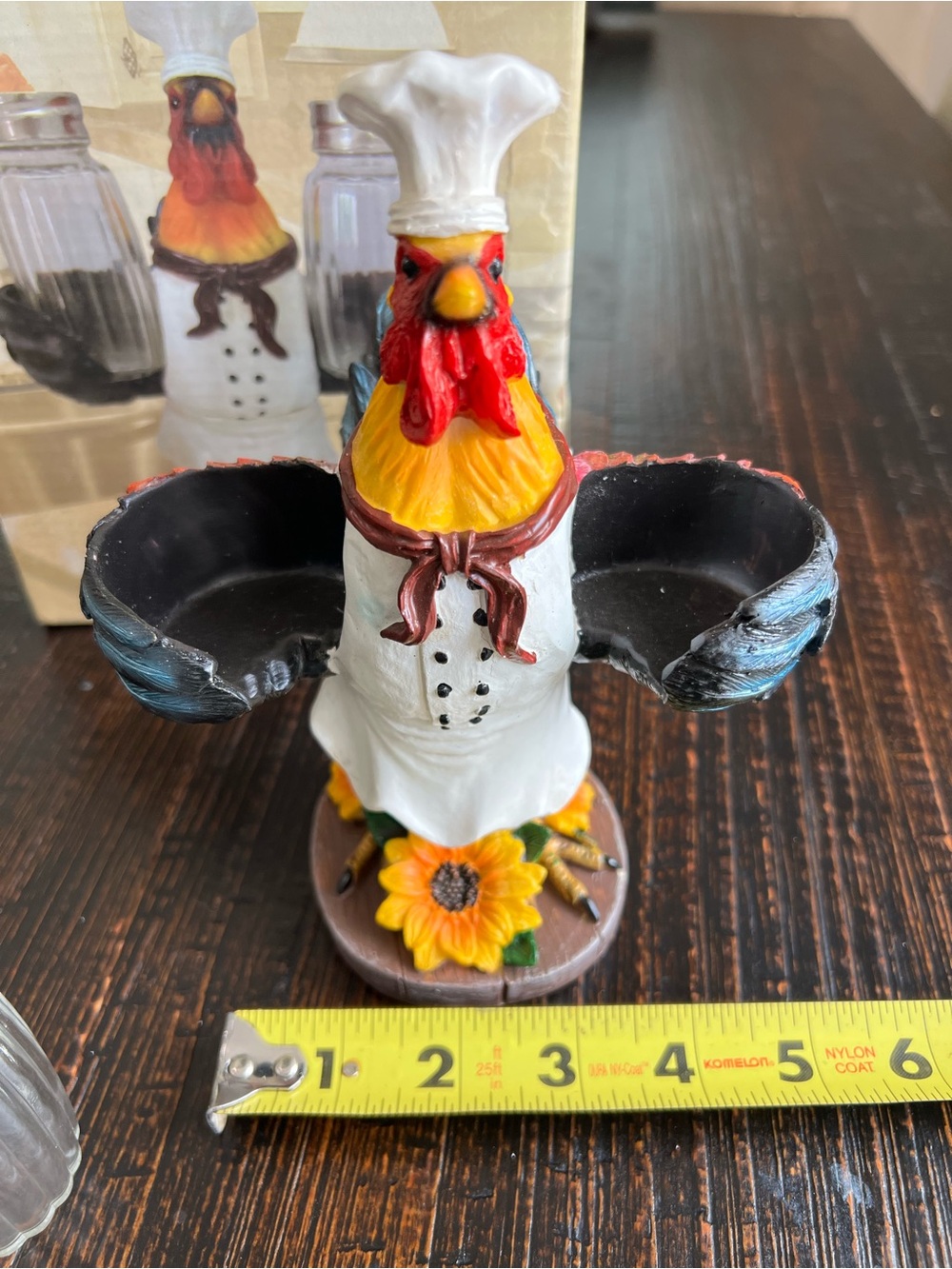 DWK Spice To Crow About Salt & Pepper Shaker Rooster Holder Country Farmhouse - Picture 9 of 15